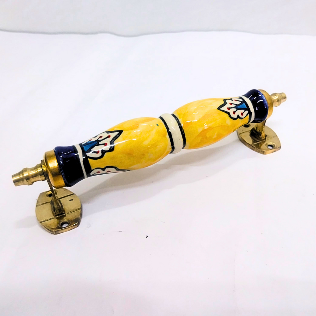 Ceramic Door Handles – Set of 2, Medium Size, White & Blue Decorative Pull Knobs for Cabinets, Drawers, and Furniture (Blue & Yellow)