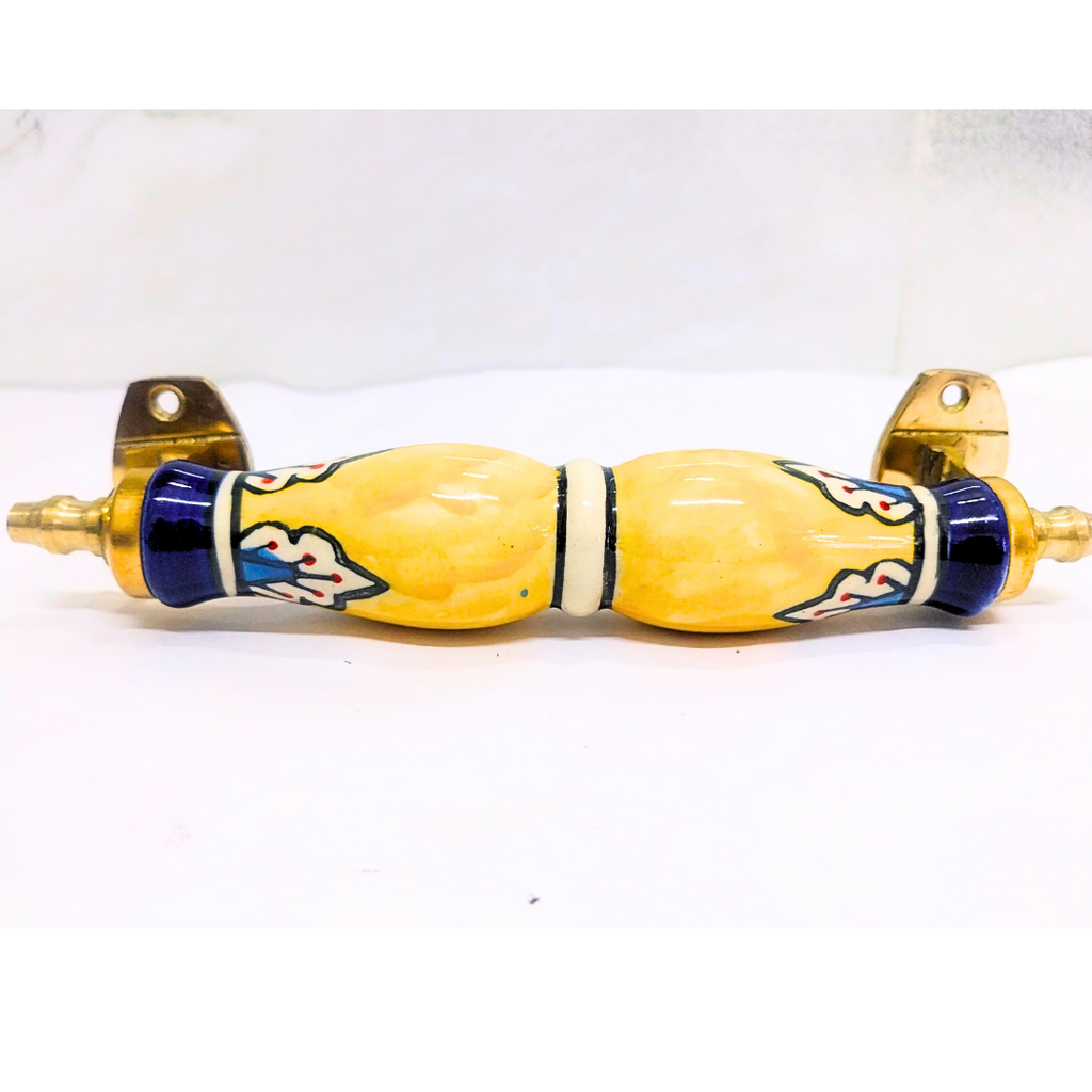 Ceramic Door Handles – Set of 2, Medium Size, White & Blue Decorative Pull Knobs for Cabinets, Drawers, and Furniture (Blue & Yellow)