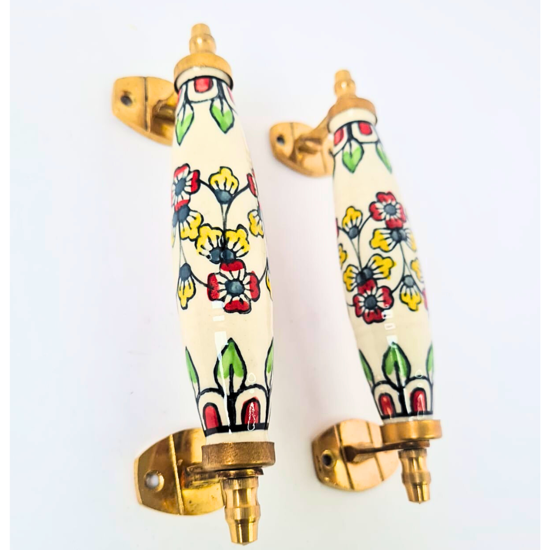 Ceramic Door Handles – Set of 2, Medium Size, White & Blue Decorative Pull Knobs for Cabinets, Drawers, and Furniture (Multicolor)