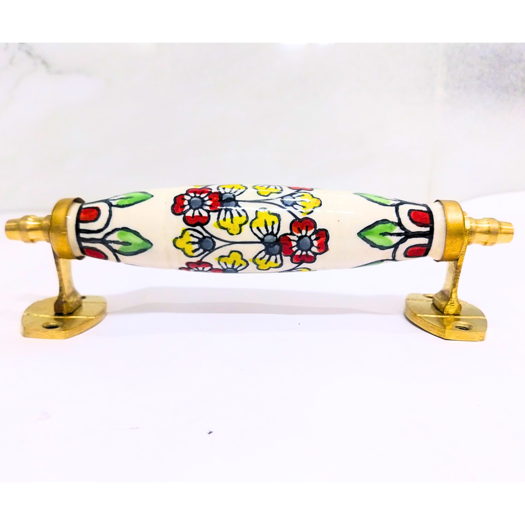 Ceramic Door Handles – Set of 2, Medium Size, White & Blue Decorative Pull Knobs for Cabinets, Drawers, and Furniture (Multicolor)