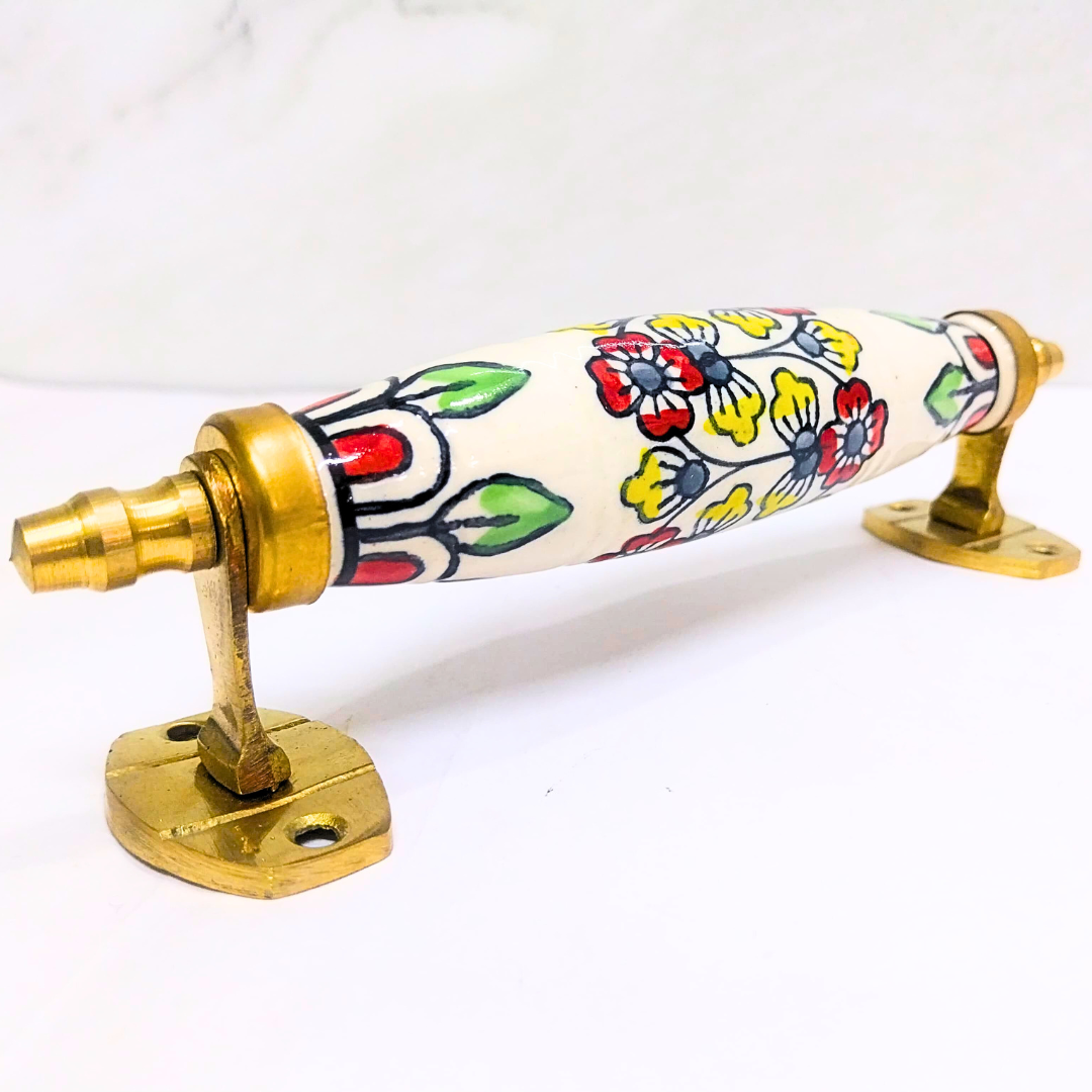 Ceramic Door Handles – Set of 2, Medium Size, White & Blue Decorative Pull Knobs for Cabinets, Drawers, and Furniture (Multicolor)