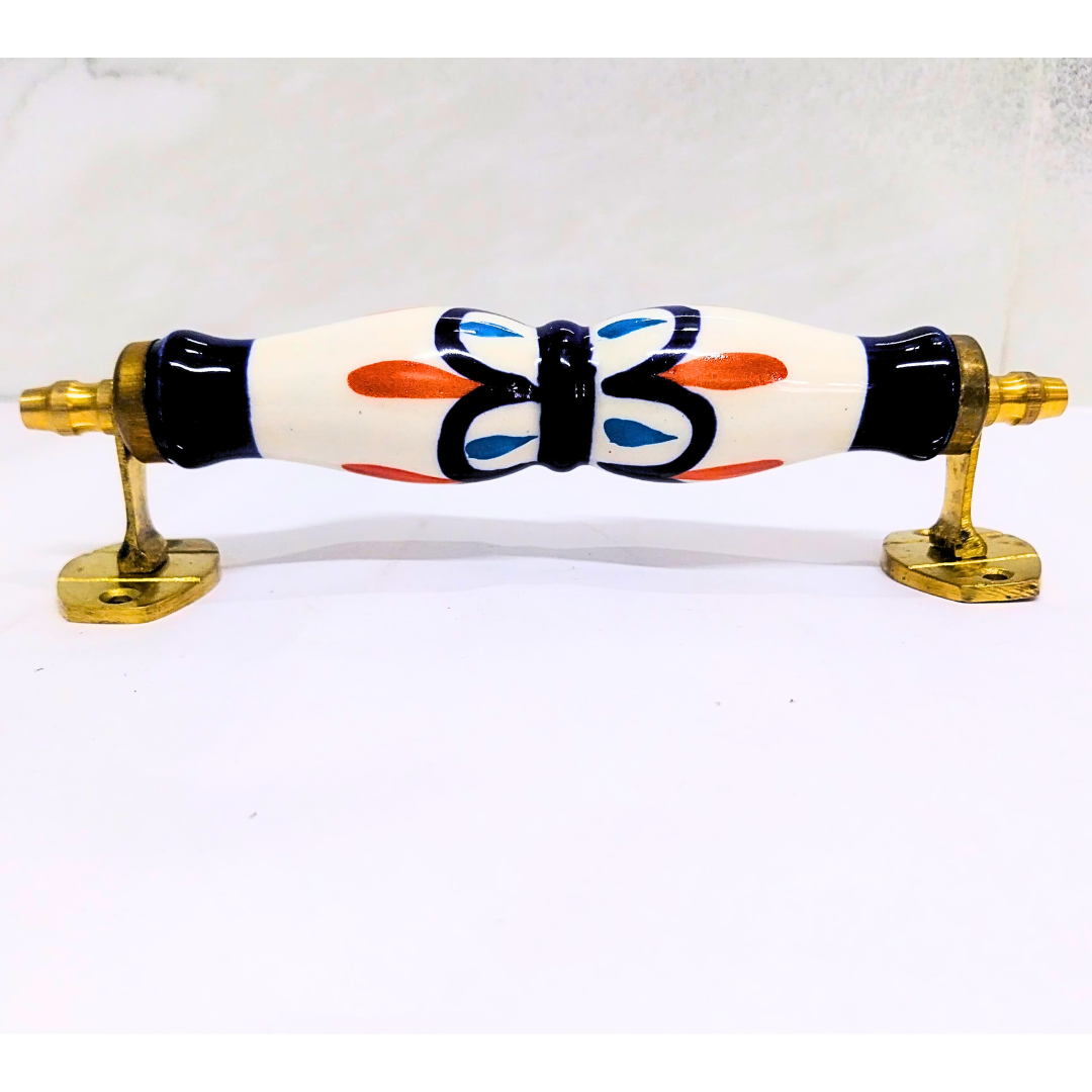 Ally Crafts Ceramic Door Handles – Set of 2, Medium Size, White & Blue Decorative Pull Knobs for Cabinets, Drawers, and Furniture (White & Blue