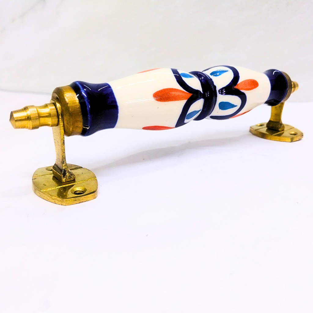 Ally Crafts Ceramic Door Handles – Set of 2, Medium Size, White & Blue Decorative Pull Knobs for Cabinets, Drawers, and Furniture (White & Blue