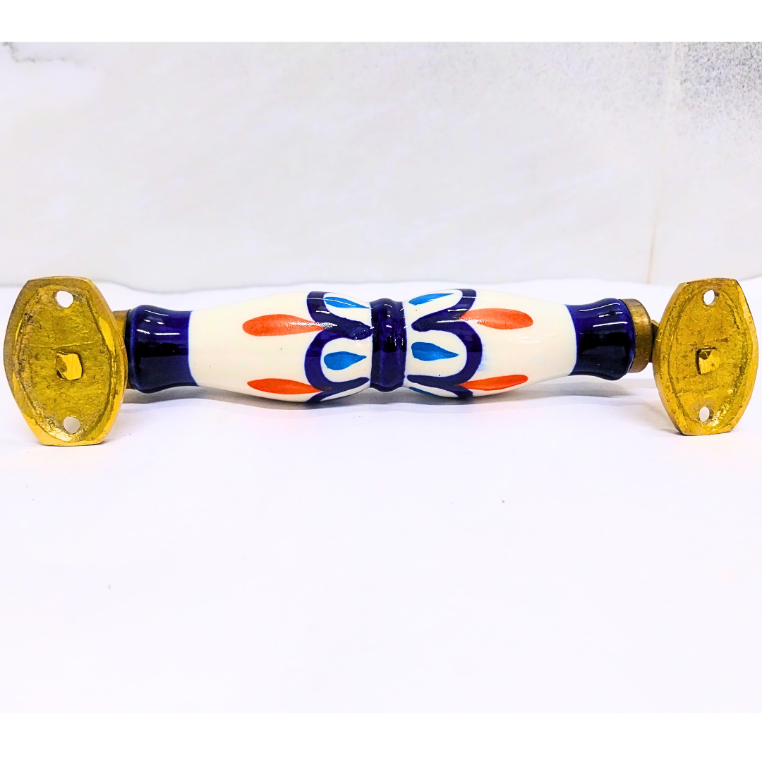 Ally Crafts Ceramic Door Handles – Set of 2, Medium Size, White & Blue Decorative Pull Knobs for Cabinets, Drawers, and Furniture (White & Blue