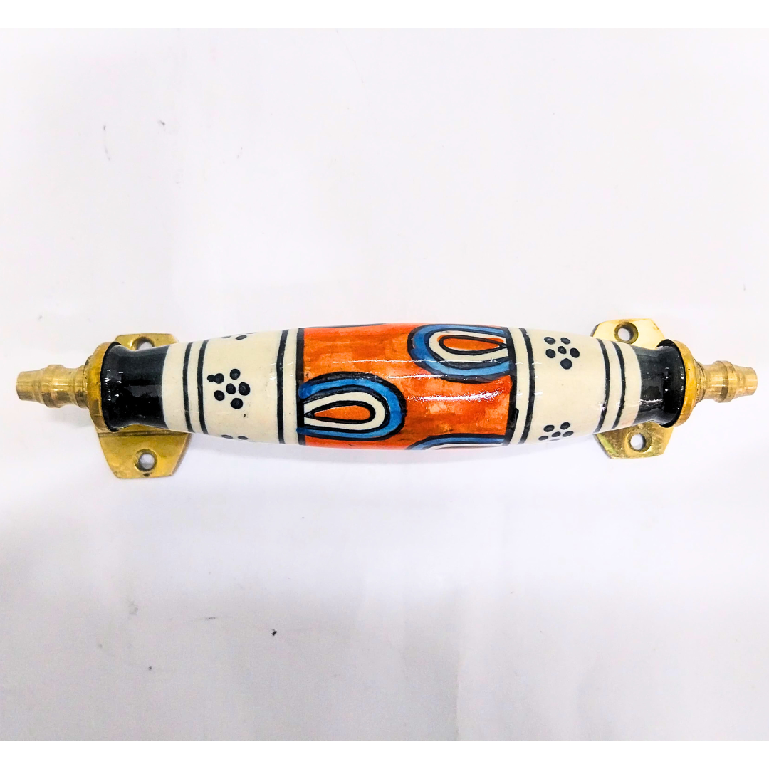 Ceramic Door Handles – Set of 2, Medium Size, White & Blue Decorative Pull Knobs for Cabinets, Drawers, and Furniture (Orange & White)