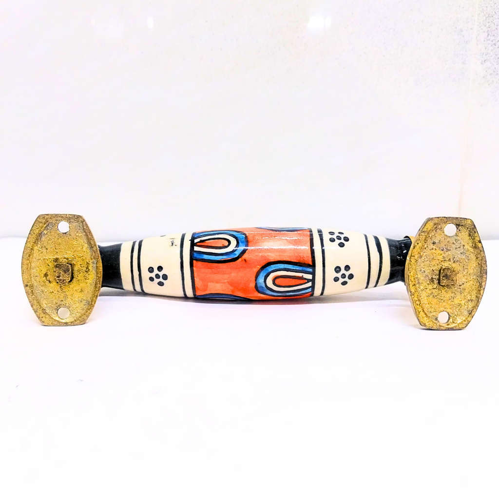 Ceramic Door Handles – Set of 2, Medium Size, White & Blue Decorative Pull Knobs for Cabinets, Drawers, and Furniture (Orange & White)