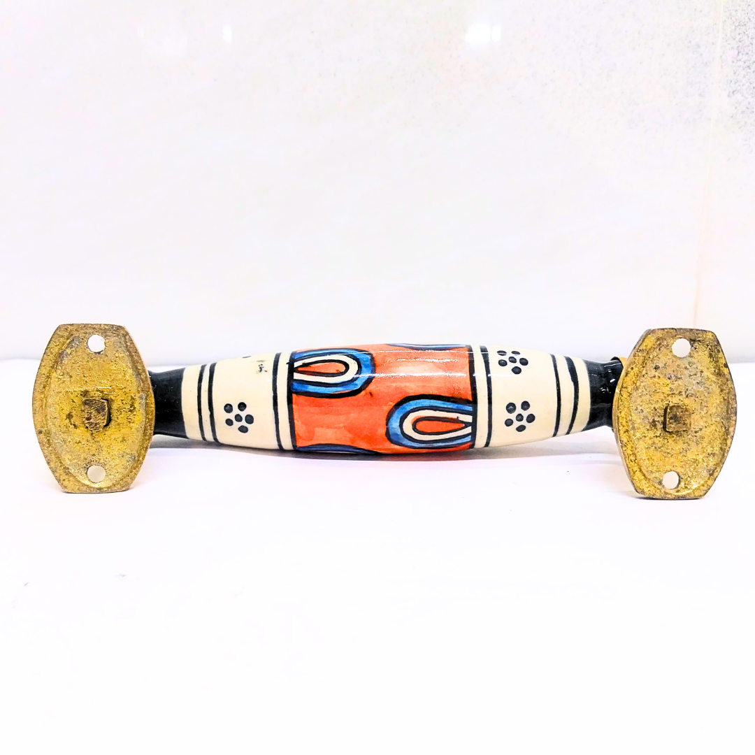 Ceramic Door Handles – Set of 2, Medium Size, White & Blue Decorative Pull Knobs for Cabinets, Drawers, and Furniture (Orange & White)