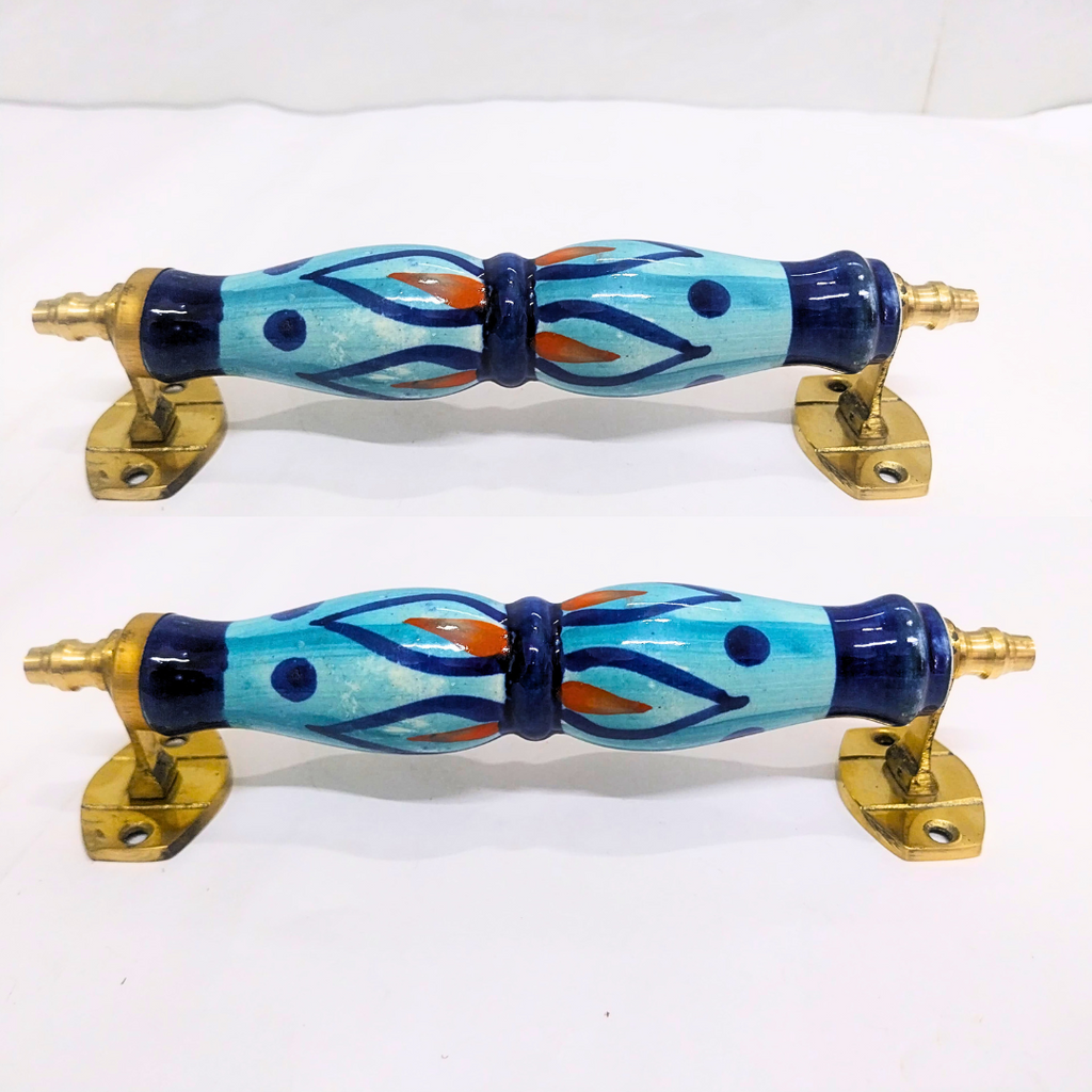 Ceramic Door Handles – Set of 2, Medium Size, White & Blue Decorative Pull Knobs for Cabinets, Drawers, and Furniture (Light Blue & Navy Blue)