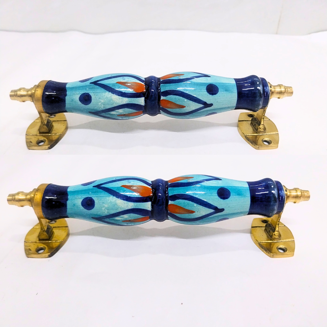 Ceramic Door Handles – Set of 2, Medium Size, White & Blue Decorative Pull Knobs for Cabinets, Drawers, and Furniture (Light Blue & Navy Blue)