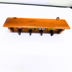 Wooden Wall Hook Rack with 4 Hooks – Handcrafted Mexican Tile Design – Decorative Wall Mounted Hanging Organizer for Home & Entryway