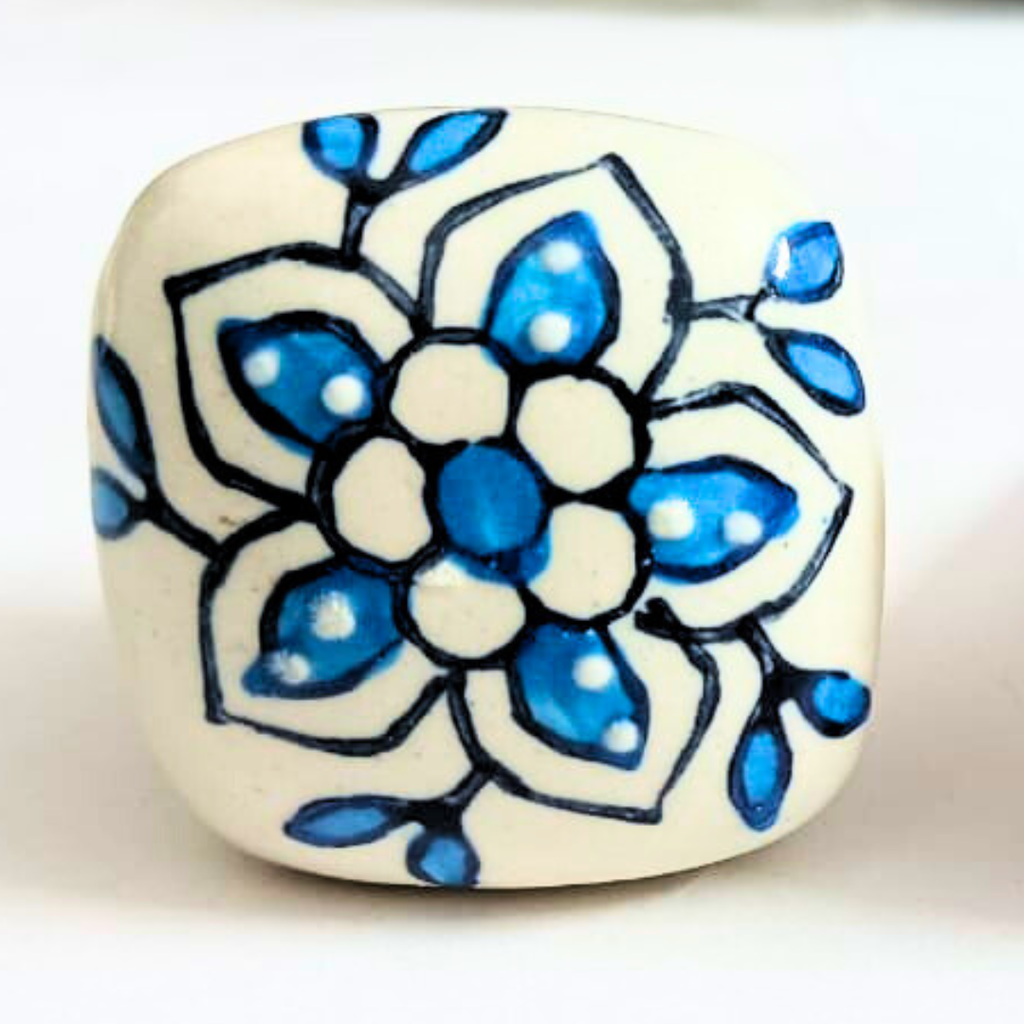 Decorative Ceramic Wine Bottle Stopper with Blue Floral Design | Handcrafted White Ceramic Top with Natural Cork Base | Reusable, Eco-Friendly Kitchen & Bar Accessory