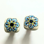 Decorative Wine Bottle Cork Stoppers with Blue and Yellow Floral Design | Handcrafted White Ceramic Bottle Stopper Set of 2 | Reusable, Eco-Friendly Kitchen & Bar Accessory