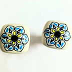 Decorative Wine Bottle Cork Stoppers with Blue and Yellow Floral Design | Handcrafted White Ceramic Bottle Stopper Set of 2 | Reusable, Eco-Friendly Kitchen & Bar Accessory