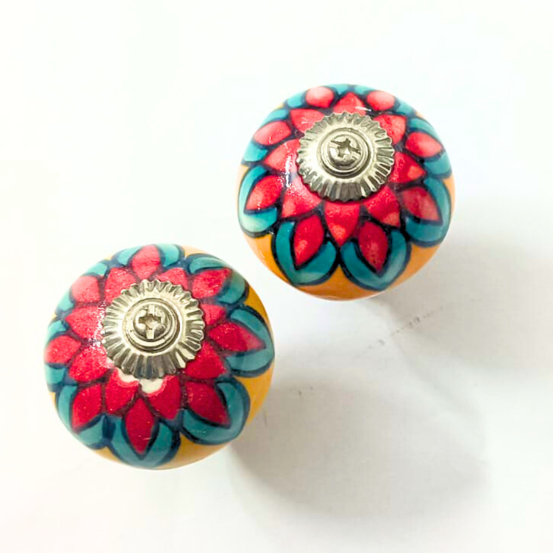 Decorative Ceramic Wine Bottle Stopper with Floral Design | Orange and Turquoise Handcrafted Ceramic Tops with Natural Cork Base | Set of 2 | Reusable, Eco-Friendly Kitchen & Bar Accessories