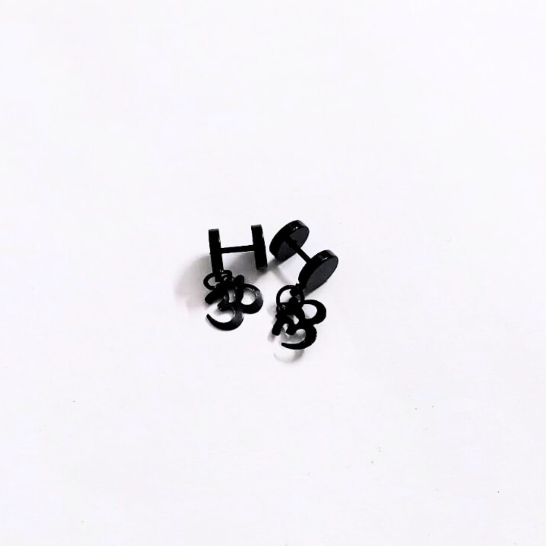 Black Om Stud Earrings for Men & Women | Matte Finish Spiritual Om Symbol Earrings | Minimal Daily Wear Unisex Jewelry
