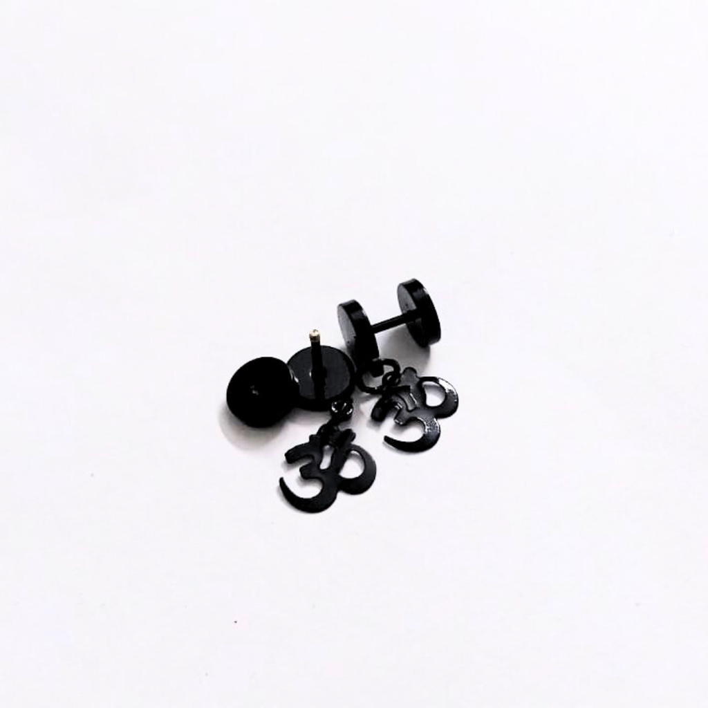 Black Om Stud Earrings for Men & Women | Matte Finish Spiritual Om Symbol Earrings | Minimal Daily Wear Unisex Jewelry