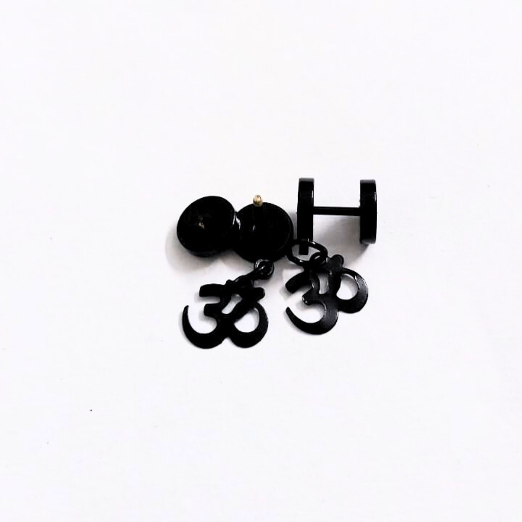 Black Om Stud Earrings for Men & Women | Matte Finish Spiritual Om Symbol Earrings | Minimal Daily Wear Unisex Jewelry