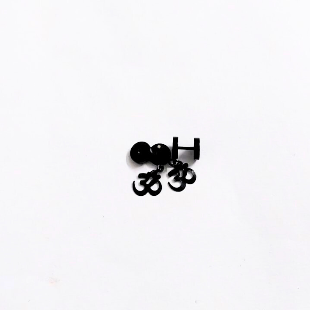 Black Om Stud Earrings for Men & Women | Matte Finish Spiritual Om Symbol Earrings | Minimal Daily Wear Unisex Jewelry