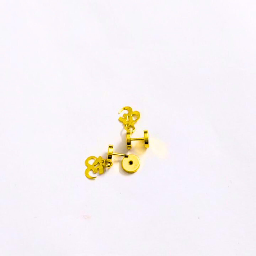 Gold Om Stud Earrings for Men & Women | Shiny Finish Spiritual Om Symbol Earrings | Minimal Daily Wear Unisex Jewelry
