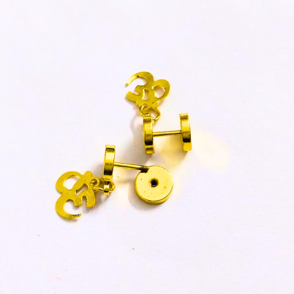 Gold Om Stud Earrings for Men & Women | Shiny Finish Spiritual Om Symbol Earrings | Minimal Daily Wear Unisex Jewelry