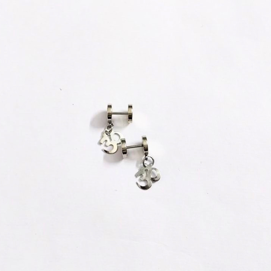 Silver Om Stud Earrings for Men & Women | Minimal Spiritual Om Symbol Earrings | Daily Wear Unisex Jewelry