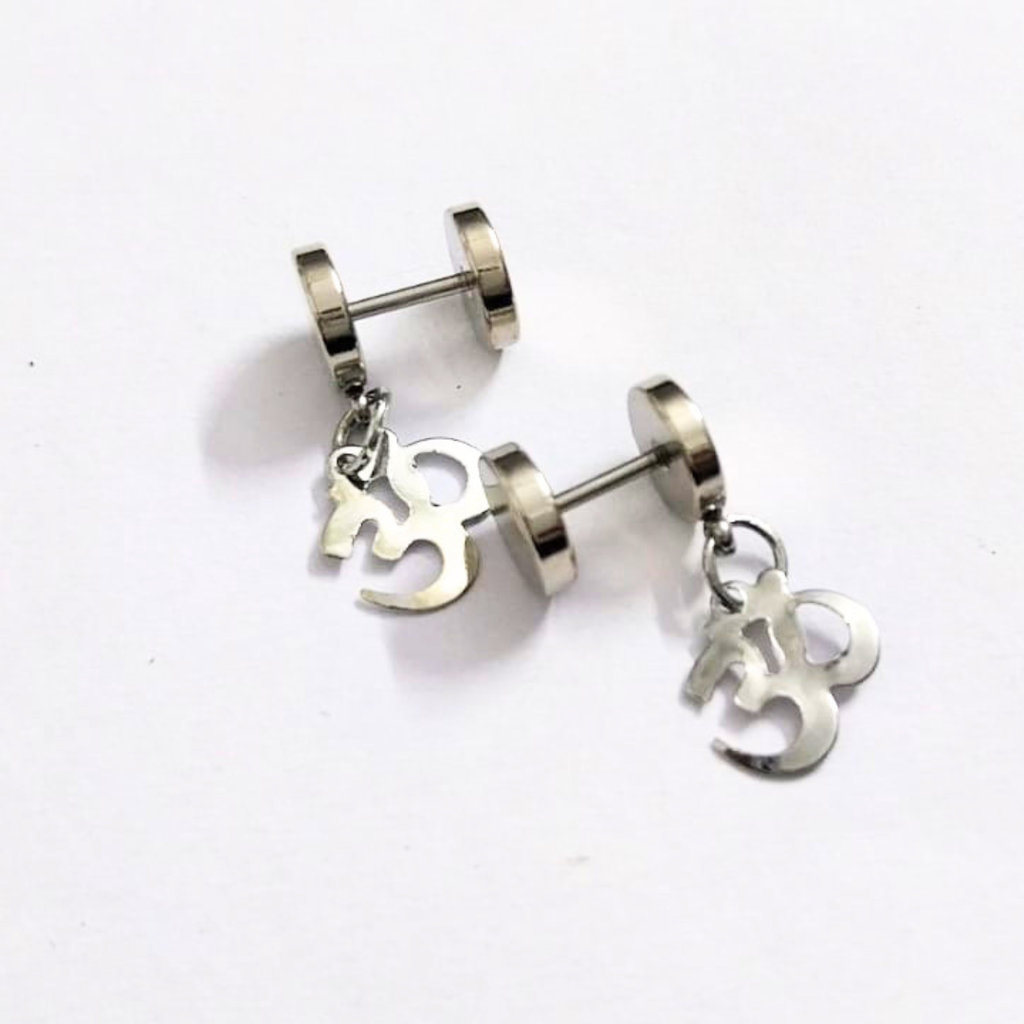 Silver Om Stud Earrings for Men & Women | Minimal Spiritual Om Symbol Earrings | Daily Wear Unisex Jewelry