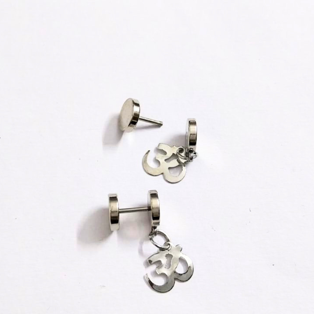 Silver Om Stud Earrings for Men & Women | Minimal Spiritual Om Symbol Earrings | Daily Wear Unisex Jewelry
