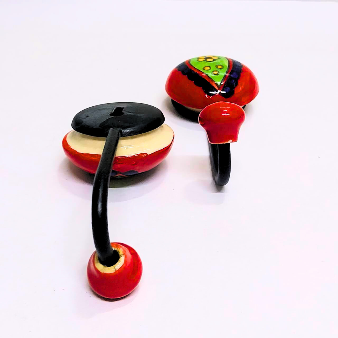 Decorative Wall Hook with Hand-Painted Ceramic – Red & Green Paisley Design, Double Hooks for Hanging Keys, Towels, or Accessories