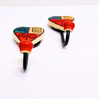 Decorative Heart Wall Hooks with Tribal Pattern – Red & Blue, Set of 2, Durable Metal Hooks for Hanging Keys, Towels, or Accessories