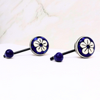 Decorative Ceramic Curtain Rod Hooks with Floral Design – Navy Blue & White, Set of 2, Elegant Wall Hooks for Drapes or Curtains