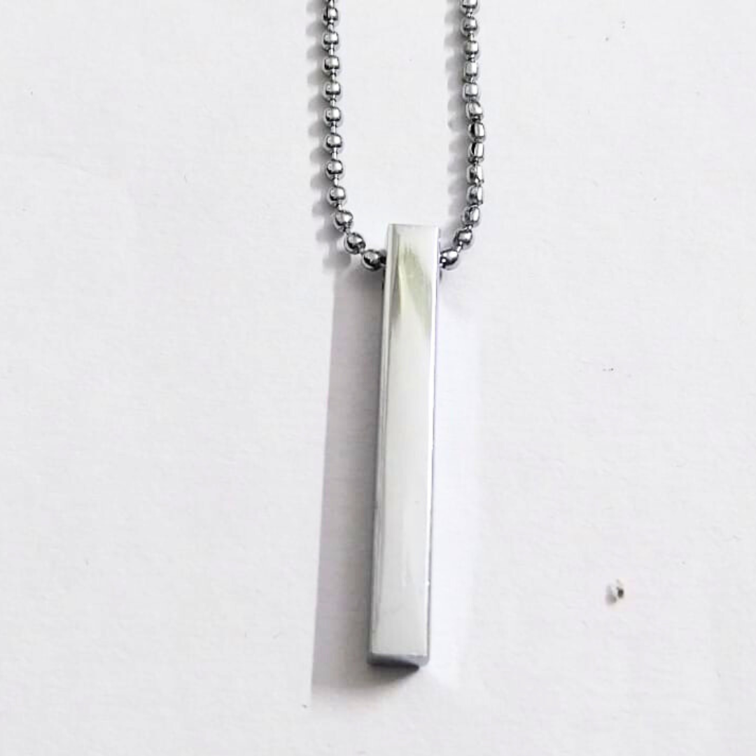 Sterling Silver Bar Pendant Necklace for Men | Minimalist Vertical Bar Design with Silver Chain | Daily Wear Stylish Metal Pendant for Boys & Men