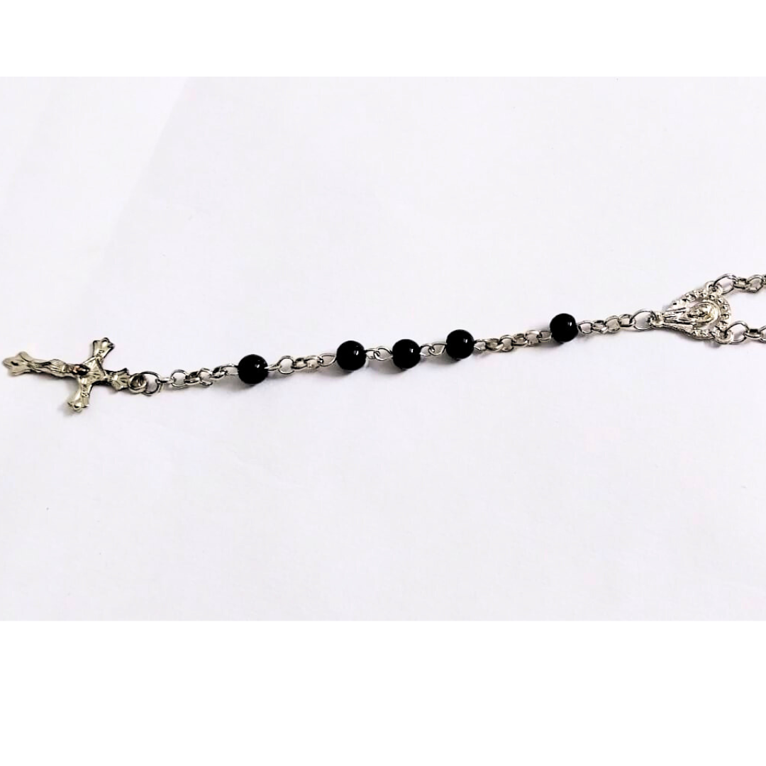 Vintage Black Beaded Rosary Necklace with Cross Pendant | Christian Prayer Chain | Religious Faith Jewelry for Men & Women