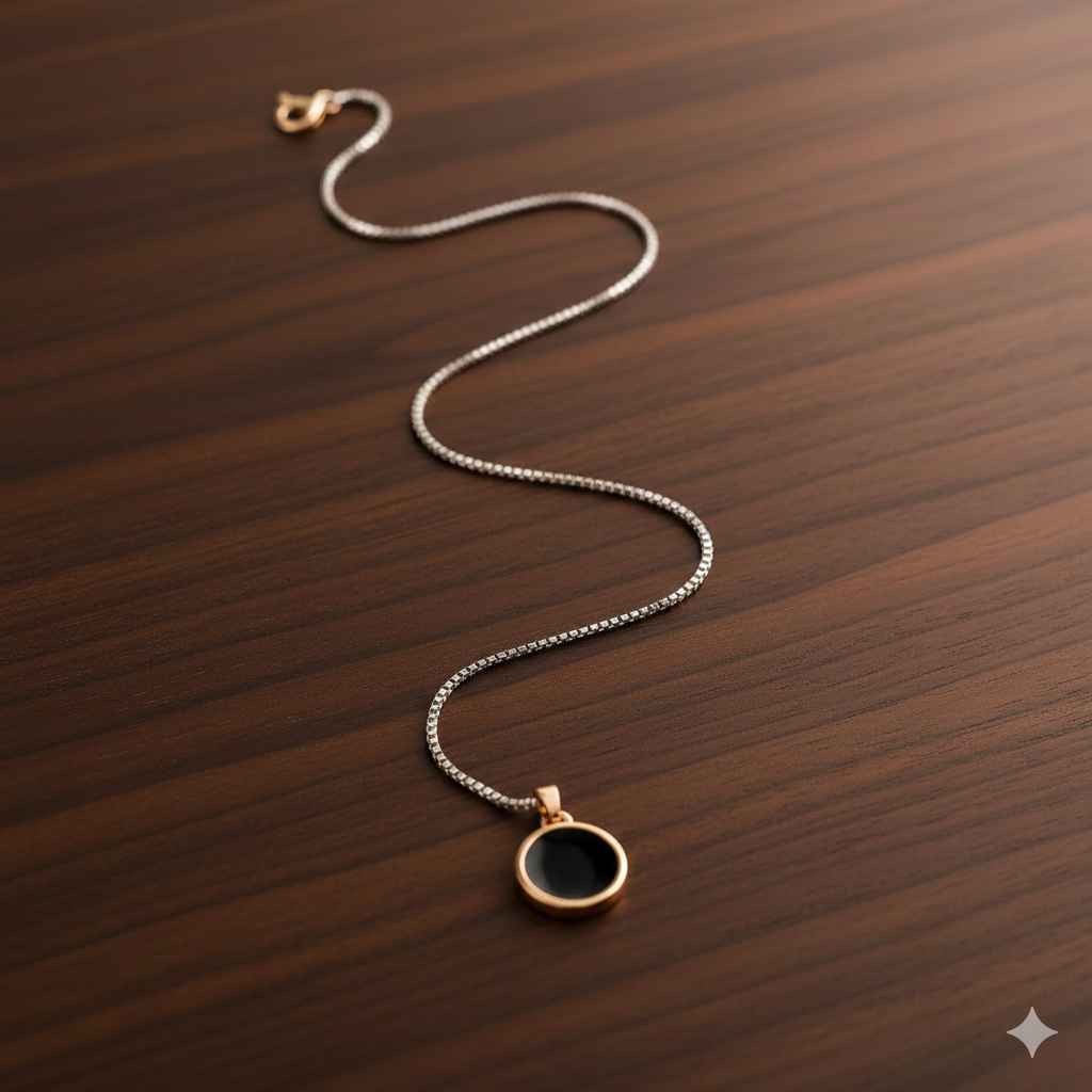 Unisex Black Round Pendant Chain