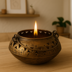 Antique Brass Decorative Bowl Candle Holder | Rustic Cutwork Metal Décor for Aesthetic Home & Festive Styling