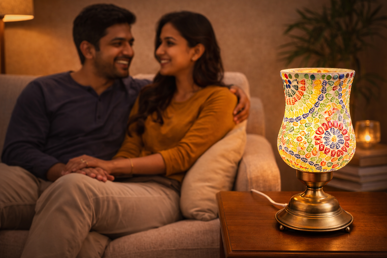 Handcrafted Mosaic Glass Table Lamp with Multicolor Glow | Decorative Night Lamp for Living Room, Bedroom & Home Décor