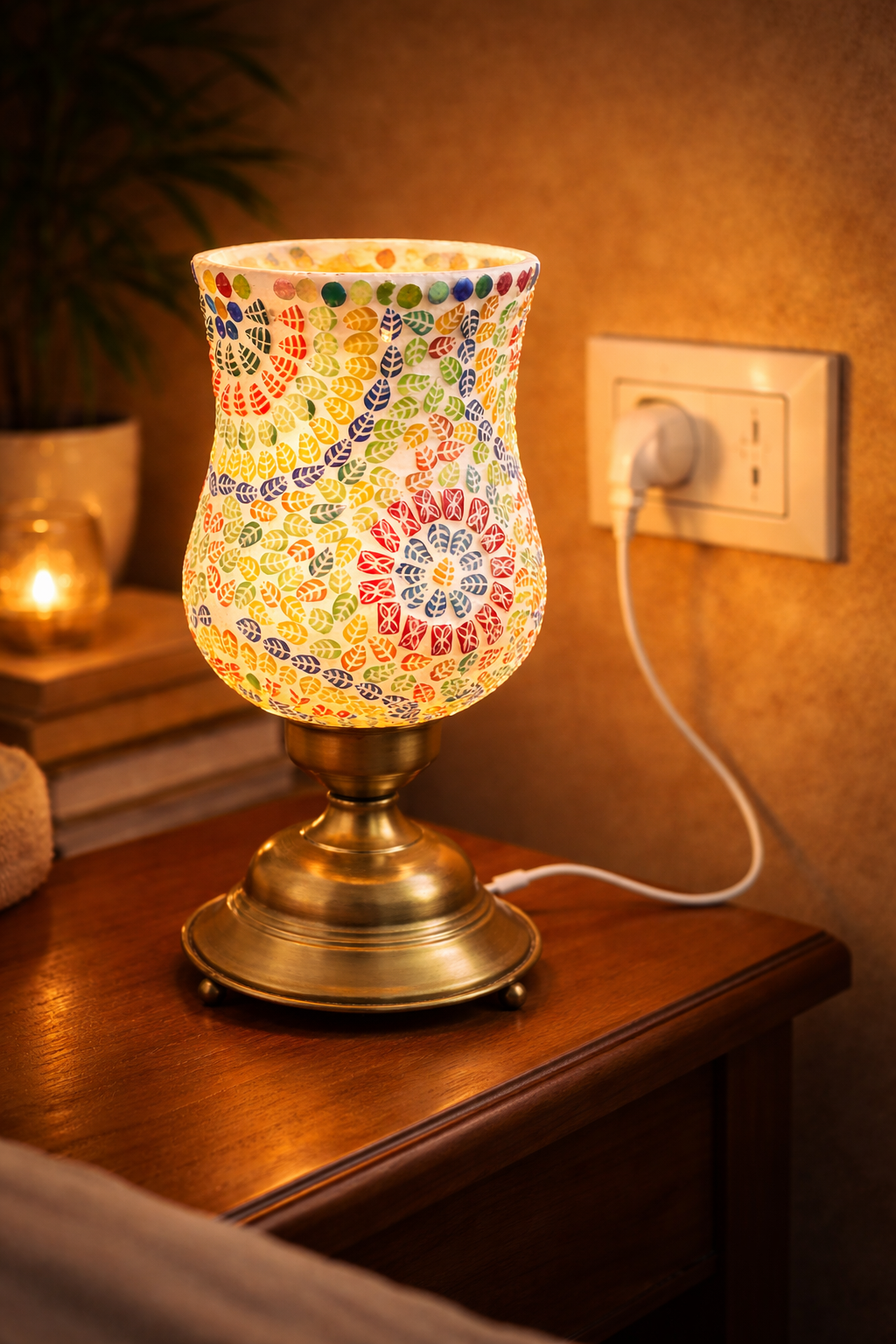 Handcrafted Mosaic Glass Table Lamp with Multicolor Glow | Decorative Night Lamp for Living Room, Bedroom & Home Décor