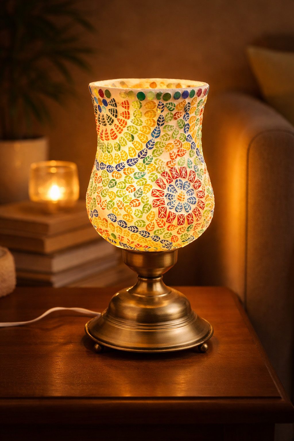 Handcrafted Mosaic Glass Table Lamp with Multicolor Glow | Decorative Night Lamp for Living Room, Bedroom & Home Décor