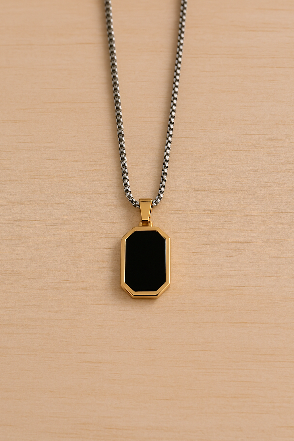 Unisex Gold Plated Black Stone Pendant Necklace | Modern Minimalist Chain for Men & Women | Trendy Everyday Fashion Jewelry