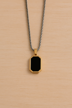Unisex Gold Plated Black Stone Pendant Necklace | Modern Minimalist Chain for Men & Women | Trendy Everyday Fashion Jewelry