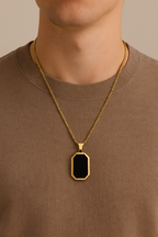 Unisex Gold Plated Black Stone Pendant Necklace | Modern Minimalist Chain for Men & Women | Trendy Everyday Fashion Jewelry