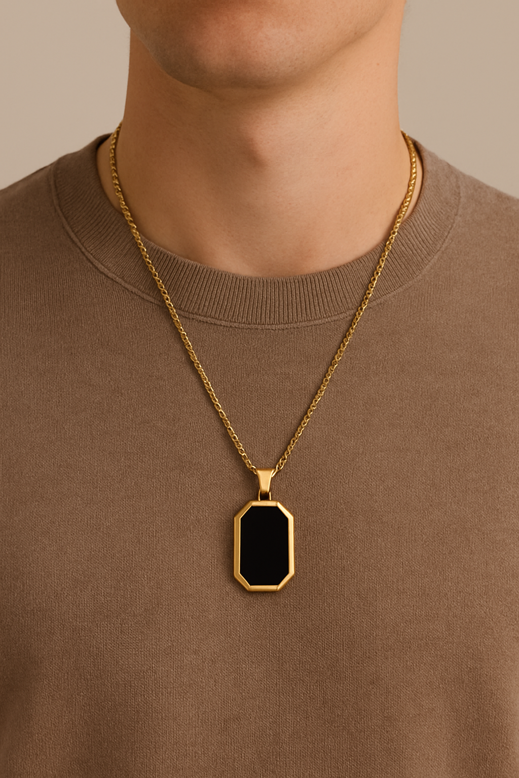 Unisex Gold Plated Black Stone Pendant Necklace | Modern Minimalist Chain for Men & Women | Trendy Everyday Fashion Jewelry