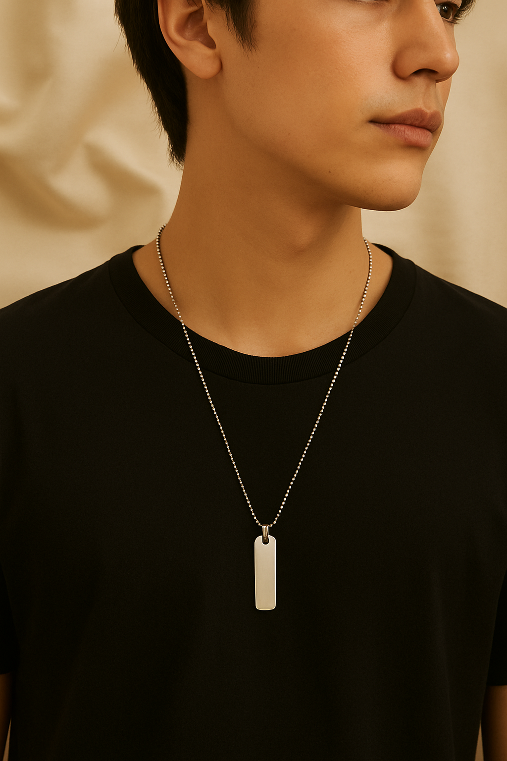 Men’s Silver Rectangular Pendant Necklace | Stylish Minimalist Chain Jewelry | Unisex Fashion Accessory