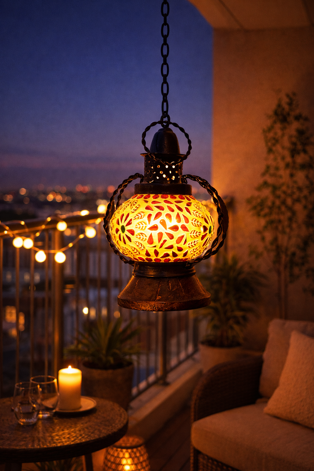 Handcrafted Mosaic Glass Lantern | Vintage Electric Night Lamp for Home Décor & Ambient Lighting