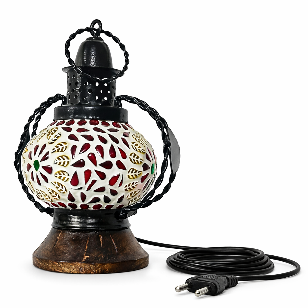 Handcrafted Mosaic Glass Lantern | Vintage Electric Night Lamp for Home Décor & Ambient Lighting