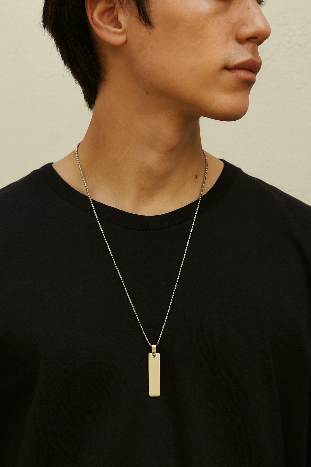 Men’s Silver Rectangular Pendant Necklace | Stylish Minimalist Chain Jewelry | Unisex Fashion Accessory