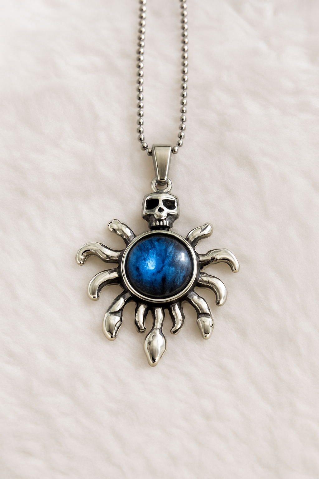 Men’s Silver Spider Pendant with Blue Stone – Gothic Style Necklace for Men | Premium Fashion Jewelry