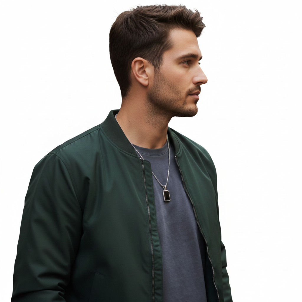 Men’s Black Rectangle Pendant with Chain | Minimalist Silver Frame Locket for Men | Stylish Trendy Men Jewellery