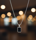 Men’s Black Rectangle Pendant with Chain | Minimalist Silver Frame Locket for Men | Stylish Trendy Men Jewellery