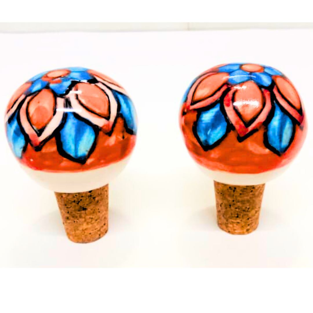 Decorative Wine Bottle Stopper,Handcrafted Ceramic Bottle Cork Stopper – Floral Printed Wine & Oil Bottle Stopper