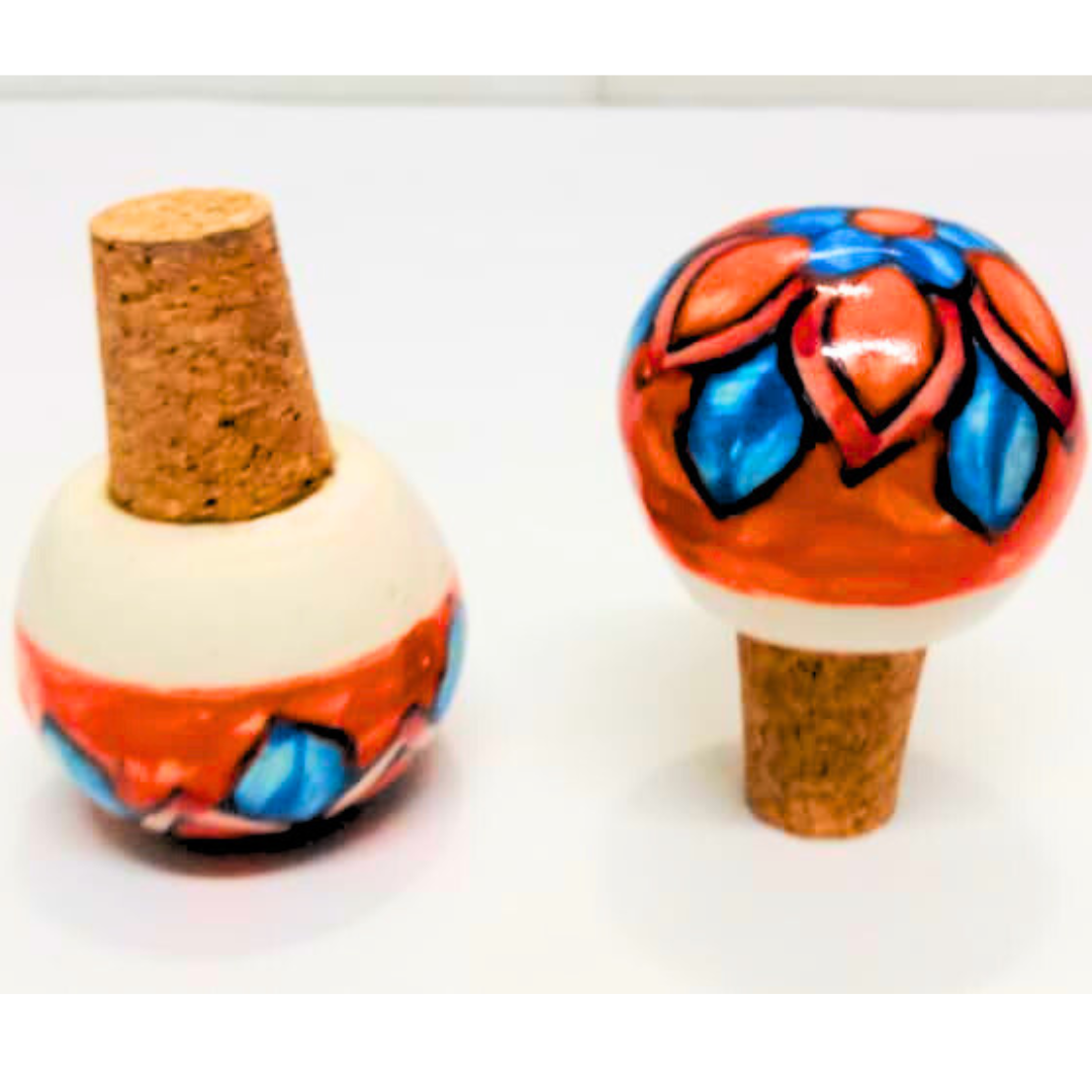 Decorative Wine Bottle Stopper,Handcrafted Ceramic Bottle Cork Stopper – Floral Printed Wine & Oil Bottle Stopper